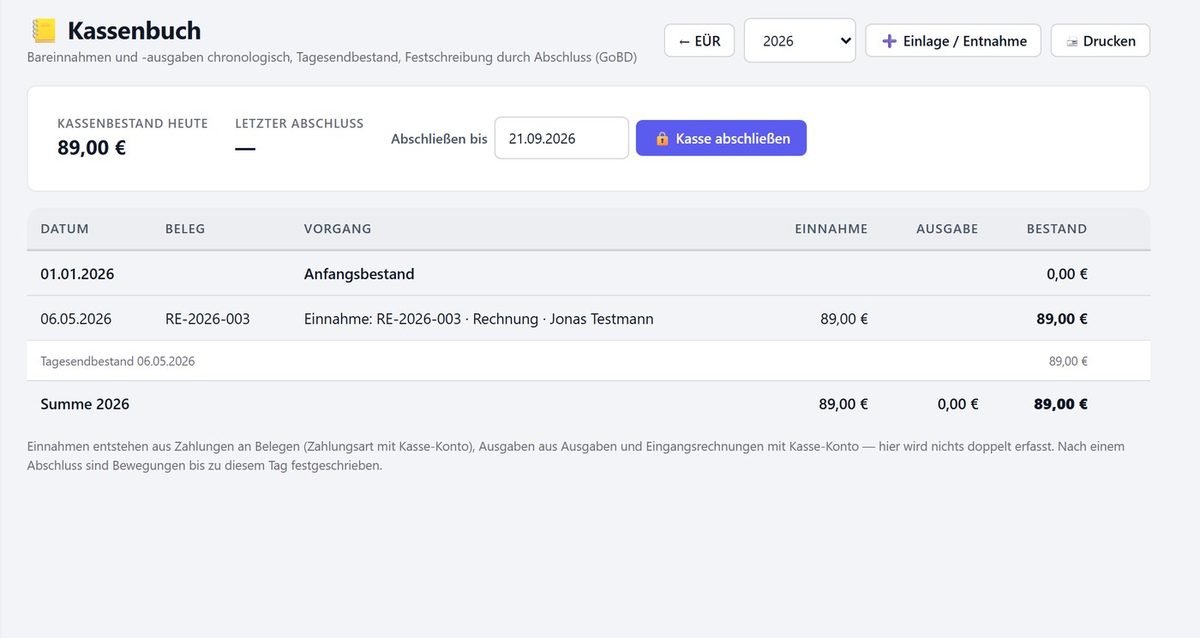 Kassenbuch mit Tagesendbestand